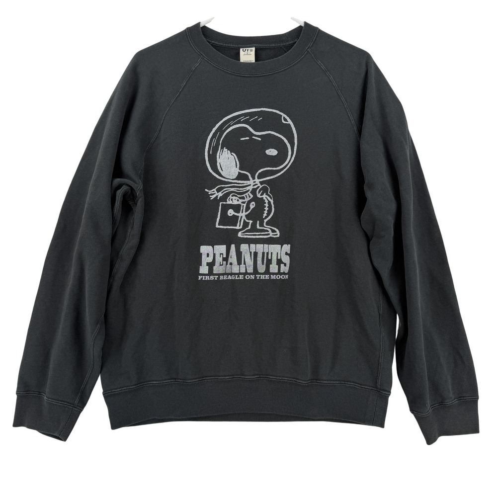 Uniqlo Sweatshirt Mens Medium Dark Gray Peanuts Snoopy Graphic Crewneck Pullover